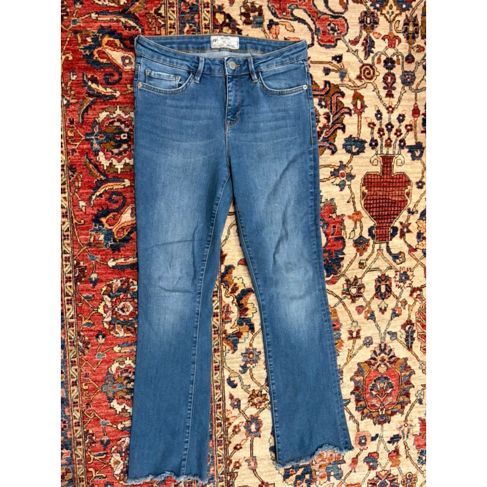 Free People High Rise Frayed Hem Flare Jeans Blue Stretch Denim Women’s 28